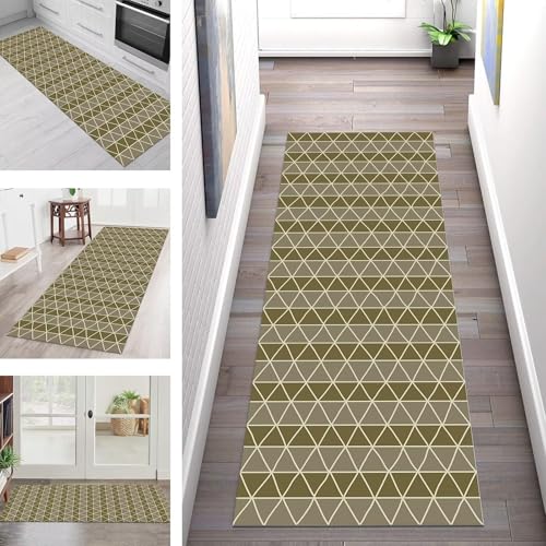 SGLGSTORE Teppich Läufer Flur Küche rutschfest Waschbar Schmutzfangmatte Grün Teppichläufer Kücheläufer 80X400CM Teppichmatte Meterware Wohnzimmer Schlafzimmer Schmutzfangteppich von SGLGSTORE