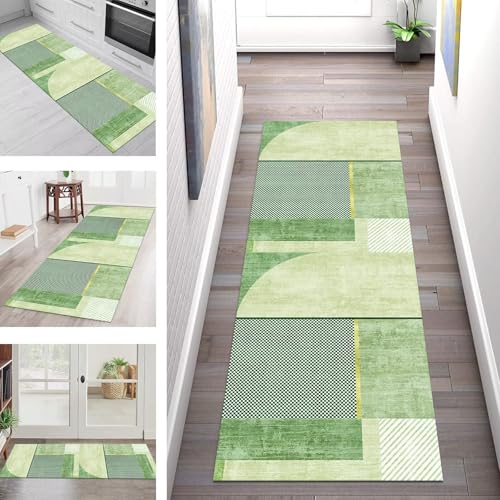SGLGSTORE Teppich Läufer Flur Küche rutschfest Waschbar Schmutzfangmatte Grün Teppichläufer Küchenläufer Teppichmatten 100X100CM Läufer Wohnzimmer Schlafzimmer Meterware Schmutzfangteppich von SGLGSTORE