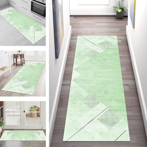 SGLGSTORE Teppich Läufer Flur Küche rutschfest Waschbar Schmutzfangmatte Grün Teppichläufer Küchenläufer Teppichmatten 100X180CM Läufer Wohnzimmer Schlafzimmer Meterware Schmutzfangteppich von SGLGSTORE