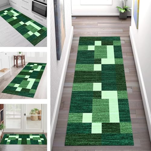 SGLGSTORE Teppich Läufer Flur Küche rutschfest Waschbar Schmutzfangmatte Grün Teppichläufer Küchenläufer Teppichmatten 120X400CM Läufer Wohnzimmer Schlafzimmer Meterware Schmutzfangteppich von SGLGSTORE