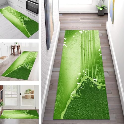 SGLGSTORE Teppich Läufer Flur Küche rutschfest Waschbar Schmutzfangmatte Grün Teppichläufer Küchenläufer Teppichmatten 40X60CM Läufer Wohnzimmer Schlafzimmer Meterware Schmutzfangteppich von SGLGSTORE
