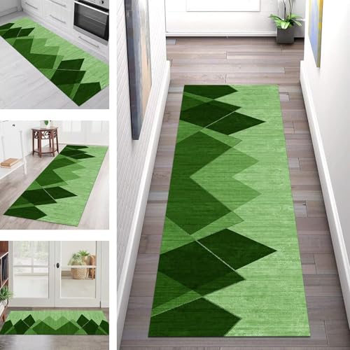 SGLGSTORE Teppich Läufer Flur Küche rutschfest Waschbar Schmutzfangmatte Grün Teppichläufer Küchenläufer Teppichmatten 50X100CM Läufer Wohnzimmer Schlafzimmer Meterware Schmutzfangteppich von SGLGSTORE