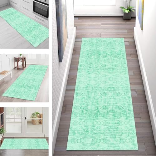 SGLGSTORE Teppich Läufer Flur Küche rutschfest Waschbar Schmutzfangmatte Grün Teppichläufer Küchenläufer Teppichmatten 60X120CM Läufer Wohnzimmer Schlafzimmer Meterware Schmutzfangteppich von SGLGSTORE