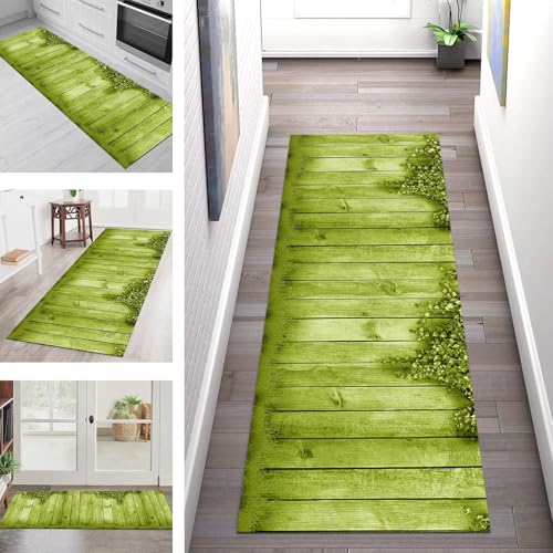 SGLGSTORE Teppich Läufer Flur Küche rutschfest Waschbar Schmutzfangmatte Grün Teppichläufer Küchenläufer Teppichmatten 90X500CM Läufer Wohnzimmer Schlafzimmer Meterware Schmutzfangteppich von SGLGSTORE