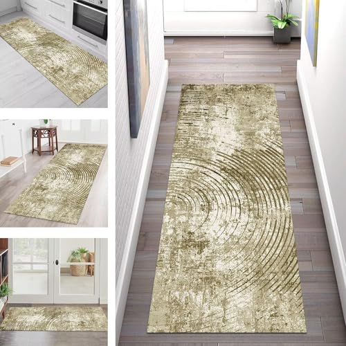 SGLGSTORE Teppich Läufer Flur Küche rutschfest Waschbar Schmutzfangmatte Grün Vintage Teppichläufer Kücheläufer 40X180CM Teppichmatte Meterware Wohnzimmer Schlafzimmer Schmutzfangteppich von SGLGSTORE