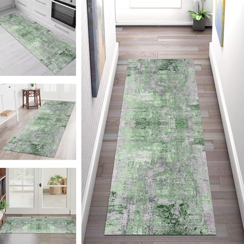 SGLGSTORE Teppich Läufer Flur Küche rutschfest Waschbar Schmutzfangmatte Grün Violett Grau Teppichläufer Küchenläufer Teppichmatten 40X100CM Wohnzimmer Schlafzimmer Meterware Schmutzfangteppich von SGLGSTORE