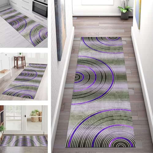 SGLGSTORE Teppich Läufer Flur Küche rutschfest Waschbar Schmutzfangmatte Grün Violett Weiß Teppichläufer Kücheläufer 90X140CM Teppichmatte Meterware Wohnzimmer Schlafzimmer Schmutzfangküchenteppich SGLGSTORE Teppich Läufer Flur Küche rutschfest Waschbar Schmutzfangmatte Grün Violett Weiß Teppichläufer Kücheläufer 90X140CM Teppichmatte Meterware Wohnzimmer Schlafzimmer Schmutzfangküchenteppich von SGLGSTORE