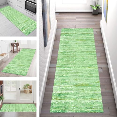 SGLGSTORE Teppich Läufer Flur Küche rutschfest Waschbar Schmutzfangmatte Grün Weiß Teppichläufer Kücheläufer 70X120CM Teppichmatte Meterware Wohnzimmer Schlafzimmer Schmutzfangteppich von SGLGSTORE