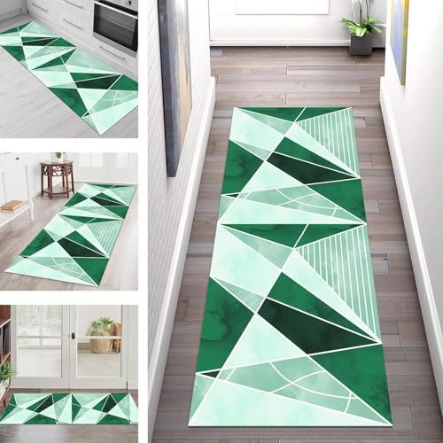 SGLGSTORE Teppich Läufer Flur Küche rutschfest Waschbar Schmutzfangmatte Grün Weiß Teppichläufer Küchenläufer Teppichmatten 120X400CM Wohnzimmer Schlafzimmer Meterware Schmutzfangteppich von SGLGSTORE