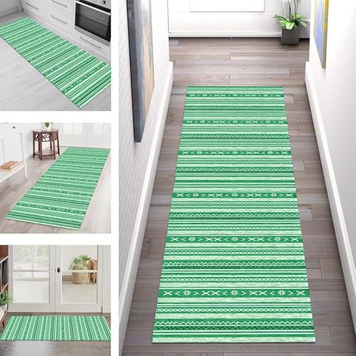 SGLGSTORE Teppich Läufer Flur Küche rutschfest Waschbar Schmutzfangmatte Grün Weiß Teppichläufer Küchenläufer Teppichmatten 80X100CM Läufer Wohnzimmer Schlafzimmer Meterware Schmutzfangteppich von SGLGSTORE