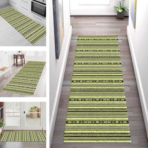 SGLGSTORE Teppich Läufer Flur Küche rutschfest Waschbar Schmutzfangmatte Grün Weiß Teppichläufer Küchenläufer Teppichmatten 80X140CM Läufer Wohnzimmer Schlafzimmer Meterware Schmutzfangteppich von SGLGSTORE