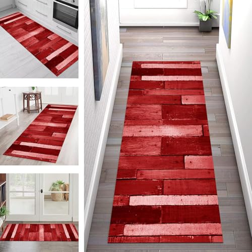 SGLGSTORE Teppich Läufer Flur Küche rutschfest Waschbar Schmutzfangmatte Hellrot Schwarz Teppichläufer Küchenläufer Teppichmatten 100X250CM Läufer Wohnzimmer Schlafzimmer Meterware Schmutzfangteppich von SGLGSTORE