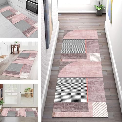 SGLGSTORE Teppich Läufer Flur Küche rutschfest Waschbar Schmutzfangmatte Hellrot Schwarz Teppichläufer Küchenläufer Teppichmatten 120X200CM Läufer Wohnzimmer Schlafzimmer Meterware Schmutzfangteppich von SGLGSTORE
