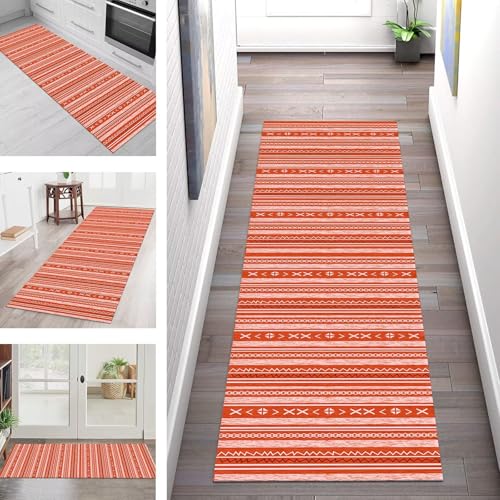 SGLGSTORE Teppich Läufer Flur Küche rutschfest Waschbar Schmutzfangmatte Hellrot Weiß Teppichläufer Küchenläufer Teppichmatten 120X500CM Läufer Wohnzimmer Schlafzimmer Meterware Schmutzfangteppich von SGLGSTORE