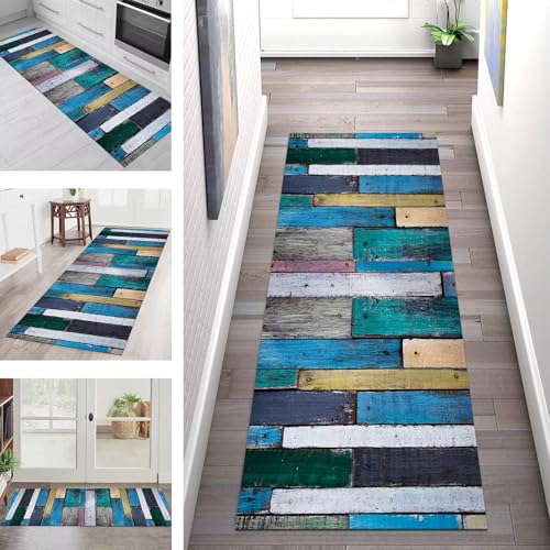 SGLGSTORE Teppich Läufer Flur Küche rutschfest Waschbar Schmutzfangmatte Holzmaserung Teppichläufer Küchenläufer Teppichmatten 100X120CM Läufer Wohnzimmer Schlafzimmer Meterware Schmutzfangteppich von SGLGSTORE