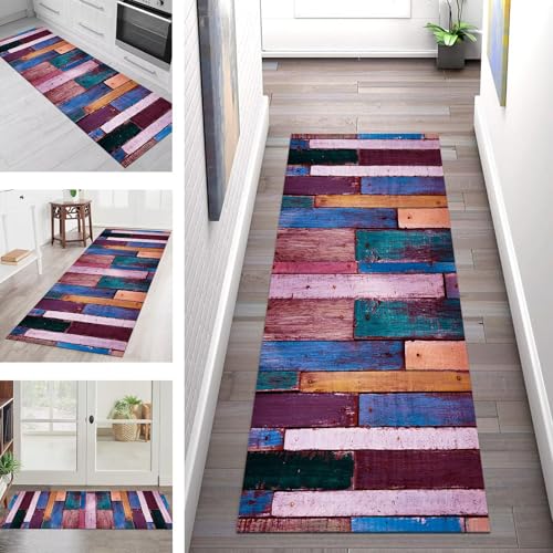SGLGSTORE Teppich Läufer Flur Küche rutschfest Waschbar Schmutzfangmatte Holzmaserung Teppichläufer Küchenläufer Teppichmatten 40X100CM Läufer Wohnzimmer Schlafzimmer Meterware Schmutzfangteppich von SGLGSTORE