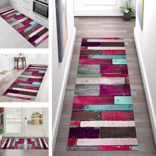 SGLGSTORE Teppich Läufer Flur Küche rutschfest Waschbar Schmutzfangmatte Holzmaserung Teppichläufer Küchenläufer Teppichmatten 40X180CM Läufer Wohnzimmer Schlafzimmer Meterware Schmutzfangteppich von SGLGSTORE