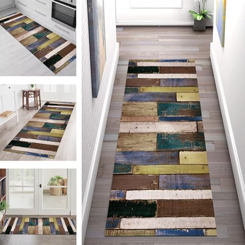 SGLGSTORE Teppich Läufer Flur Küche rutschfest Waschbar Schmutzfangmatte Holzmaserung Teppichläufer Küchenläufer Teppichmatten 60X250CM Läufer Wohnzimmer Schlafzimmer Meterware Schmutzfangteppich von SGLGSTORE