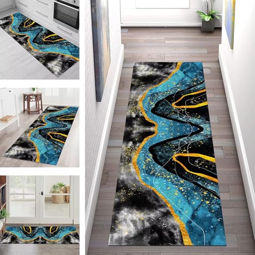 SGLGSTORE Teppich Läufer Flur Küche rutschfest Waschbar Schmutzfangmatte Mehrfarbig 3D Abstrakt Teppichläufer Kücheläufer 60X200CM Teppichmatte Meterware Wohnzimmer Schlafzimmer Schmutzfangteppich von SGLGSTORE