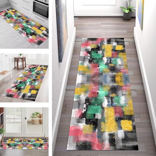 SGLGSTORE Teppich Läufer Flur Küche rutschfest Waschbar Schmutzfangmatte Mehrfarbig Abstrakt Teppichläufer Kücheläufer 110X350CM Teppichmatte Meterware Wohnzimmer Schlafzimmer Schmutzfangteppich von SGLGSTORE