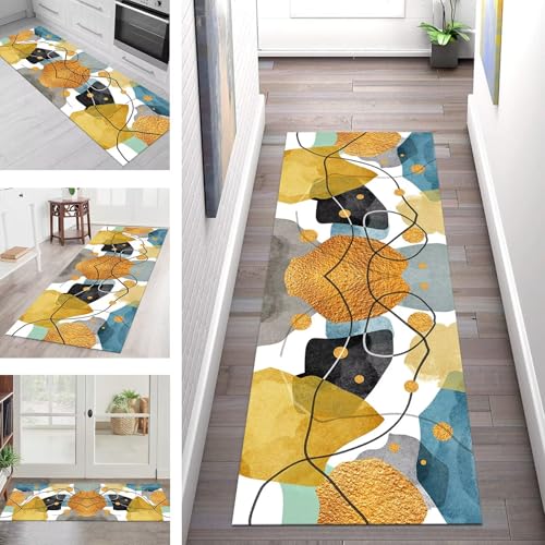 SGLGSTORE Teppich Läufer Flur Küche rutschfest Waschbar Schmutzfangmatte Mehrfarbig Abstrakt Teppichläufer Kücheläufer 40X200CM Teppichmatte Meterware Wohnzimmer Schlafzimmer Schmutzfangteppich von SGLGSTORE