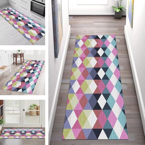 SGLGSTORE Teppich Läufer Flur Küche rutschfest Waschbar Schmutzfangmatte Mehrfarbig Geometrisch Teppichläufer Kücheläufer 40X200CM Teppichmatte Meterware Wohnzimmer Schlafzimmer Schmutzfangteppich von SGLGSTORE