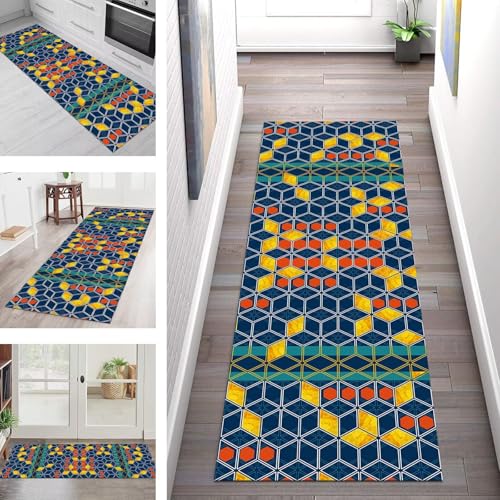 SGLGSTORE Teppich Läufer Flur Küche rutschfest Waschbar Schmutzfangmatte Mehrfarbig Geometrisch Teppichläufer Kücheläufer 40X90CM Teppichmatte Meterware Wohnzimmer Schlafzimmer Schmutzfangteppich von SGLGSTORE