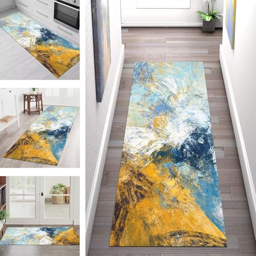 SGLGSTORE Teppich Läufer Flur Küche rutschfest Waschbar Schmutzfangmatte Orange Blau Grün Teppichläufer Küchenläufer Teppichmatten 120X400CM Läufer Wohnzimmer Schlafzimmer Schmutzfangteppich von SGLGSTORE