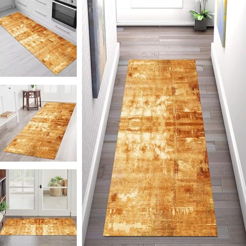 SGLGSTORE Teppich Läufer Flur Küche rutschfest Waschbar Schmutzfangmatte Orange Braun Teppichläufer Kücheläufer 100X250CM Teppichmatte Meterware Wohnzimmer Schlafzimmer Schmutzfangteppich Flurläufer von SGLGSTORE