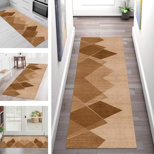 SGLGSTORE Teppich Läufer Flur Küche rutschfest Waschbar Schmutzfangmatte Orange Braun Teppichläufer Küchenläufer Teppichmatten 90X300CM Läufer Wohnzimmer Schlafzimmer Meterware Schmutzfangteppich von SGLGSTORE