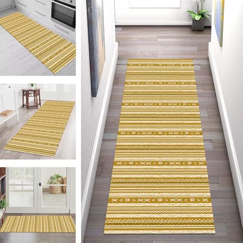 SGLGSTORE Teppich Läufer Flur Küche rutschfest Waschbar Schmutzfangmatte Orange Grün Teppichläufer Küchenläufer Teppichmatten 110X450CM Läufer Wohnzimmer Schlafzimmer Meterware Schmutzfangteppich von SGLGSTORE