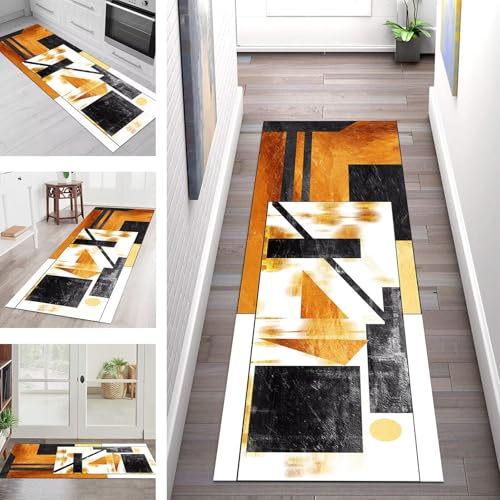 SGLGSTORE Teppich Läufer Flur Küche rutschfest Waschbar Schmutzfangmatte Orange Schwarz Teppichläufer Küchenläufer Teppichmatten 40X250CM Läufer Wohnzimmer Schlafzimmer Schmutzfangteppich von SGLGSTORE