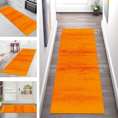 SGLGSTORE Teppich Läufer Flur Küche rutschfest Waschbar Schmutzfangmatte Orange Teppichläufer Kücheläufer 80X500CM Teppichmatte Meterware Wohnzimmer Schlafzimmer Flurteppich Schmutzfangteppich von SGLGSTORE