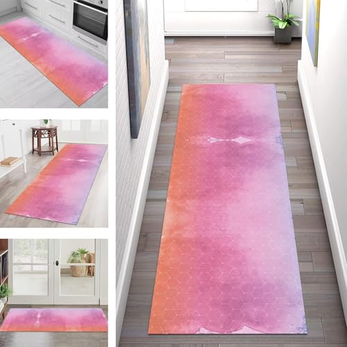 SGLGSTORE Teppich Läufer Flur Küche rutschfest Waschbar Schmutzfangmatte Rosa Orange Teppichläufer Kücheläufer 110X400CM Teppichmatte Meterware Wohnzimmer Schlafzimmer Schmutzfangteppich von SGLGSTORE