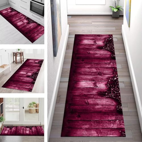 SGLGSTORE Teppich Läufer Flur Küche rutschfest Waschbar Schmutzfangmatte Rosa Schwarz Teppichläufer Küchenläufer Teppichmatten 40X100CM Läufer Wohnzimmer Schlafzimmer Meterware Schmutzfangteppich von SGLGSTORE