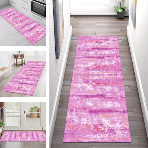 SGLGSTORE Teppich Läufer Flur Küche rutschfest Waschbar Schmutzfangmatte Rosa Teppichläufer Küchenläufer Teppichmatten 40X450CM Läufer Wohnzimmer Schlafzimmer Meterware Schmutzfangteppich von SGLGSTORE