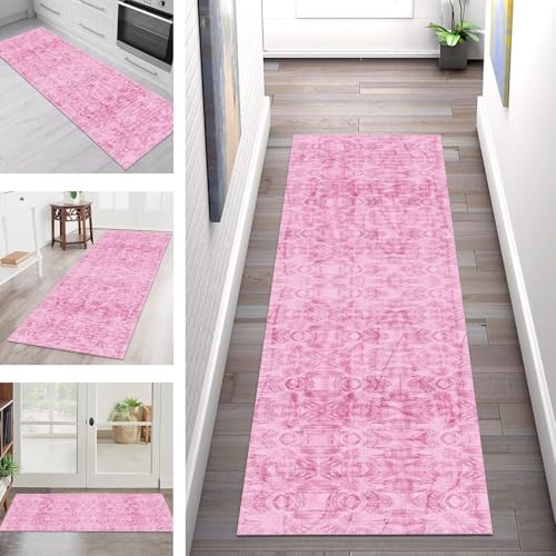 SGLGSTORE Teppich Läufer Flur Küche rutschfest Waschbar Schmutzfangmatte Rosa Teppichläufer Küchenläufer Teppichmatten 70X450CM Läufer Wohnzimmer Schlafzimmer Meterware Schmutzfangteppich von SGLGSTORE