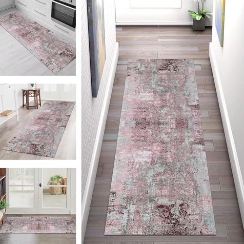 SGLGSTORE Teppich Läufer Flur Küche rutschfest Waschbar Schmutzfangmatte Rot Blau Teppichläufer Küchenläufer Teppichmatten 110X450CM Läufer Wohnzimmer Schlafzimmer Meterware Schmutzfangteppich von SGLGSTORE