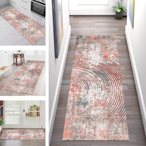 SGLGSTORE Teppich Läufer Flur Küche rutschfest Waschbar Schmutzfangmatte Rot Cyan Teppichläufer Kücheläufer 120X350CM Teppichmatte Meterware Wohnzimmer Schlafzimmer Schmutzfangteppich von SGLGSTORE