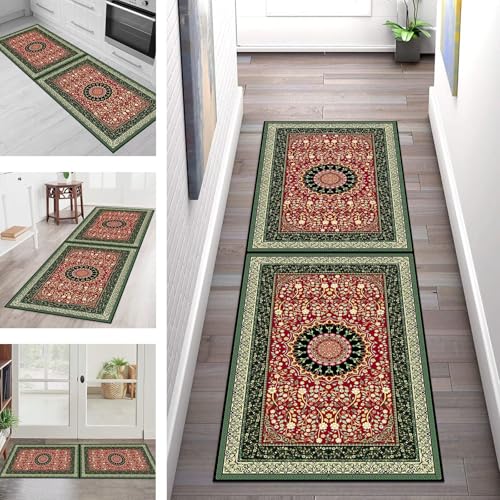 SGLGSTORE Teppich Läufer Flur Küche rutschfest Waschbar Schmutzfangmatte Rot Gelb Grün Teppichläufer Küchenläufer Teppichmatten 100X500CM Läufer Wohnzimmer Schlafzimmer Schmutzfangteppich von SGLGSTORE