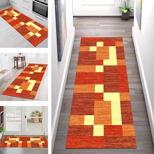 SGLGSTORE Teppich Läufer Flur Küche rutschfest Waschbar Schmutzfangmatte Rot Orange Gelb Teppichläufer Küchenläufer Teppichmatten 70X120CM Läufer Wohnzimmer Schlafzimmer Meterware Schmutzfangteppich von SGLGSTORE