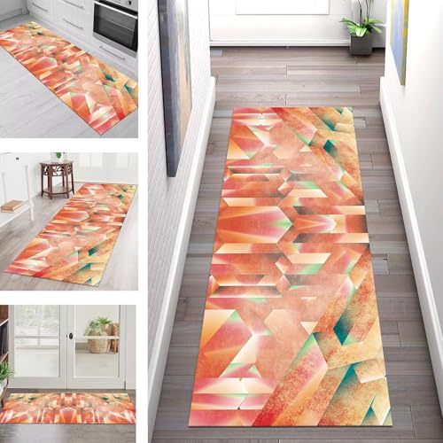 SGLGSTORE Teppich Läufer Flur Küche rutschfest Waschbar Schmutzfangmatte Rot Orange Grün Teppichläufer Küchenläufer Teppichmatten 40X100CM Läufer Wohnzimmer Schlafzimmer Meterware Schmutzfangteppich von SGLGSTORE