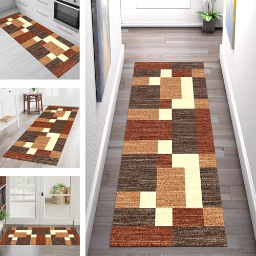 SGLGSTORE Teppich Läufer Flur Küche rutschfest Waschbar Schmutzfangmatte Rot Orange Teppichläufer Küchenläufer Teppichmatten 100X240CM Läufer Wohnzimmer Schlafzimmer Meterware Schmutzfangteppich von SGLGSTORE