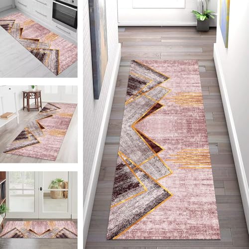 SGLGSTORE Teppich Läufer Flur Küche rutschfest Waschbar Schmutzfangmatte Rot Orange Teppichläufer Küchenläufer Teppichmatten 110X450CM Läufer Wohnzimmer Schlafzimmer Meterware Schmutzfangteppich von SGLGSTORE