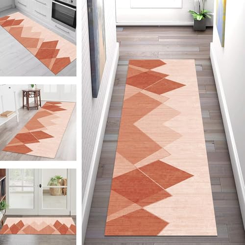 SGLGSTORE Teppich Läufer Flur Küche rutschfest Waschbar Schmutzfangmatte Rot Orange Teppichläufer Küchenläufer Teppichmatten 110X450CM Läufer Wohnzimmer Schlafzimmer Meterware Schmutzfangteppich von SGLGSTORE