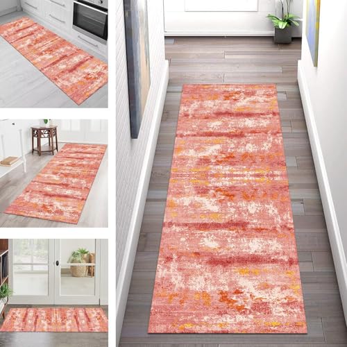 SGLGSTORE Teppich Läufer Flur Küche rutschfest Waschbar Schmutzfangmatte Rot Orange Teppichläufer Küchenläufer Teppichmatten 120X500CM Läufer Wohnzimmer Schlafzimmer Meterware Schmutzfangteppich von SGLGSTORE