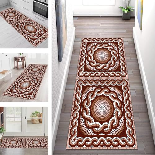 SGLGSTORE Teppich Läufer Flur Küche rutschfest Waschbar Schmutzfangmatte Rot Orange Weiß Teppichläufer Küchenläufer Teppichmatten 80X140CM Läufer Wohnzimmer Schlafzimmer Schmutzfangteppich von SGLGSTORE