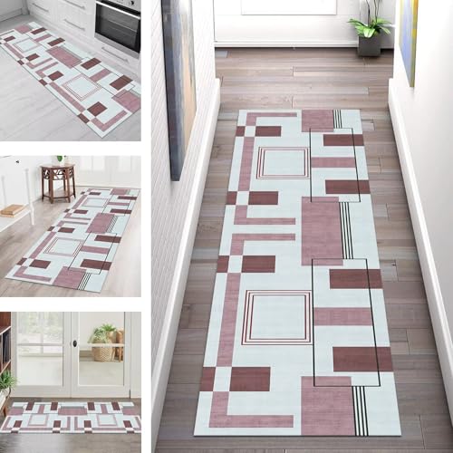 SGLGSTORE Teppich Läufer Flur Küche rutschfest Waschbar Schmutzfangmatte Rot Rosa Teppichläufer Küchenläufer Teppichmatten 60X240CM Läufer Wohnzimmer Schlafzimmer Meterware Schmutzfangteppich von SGLGSTORE