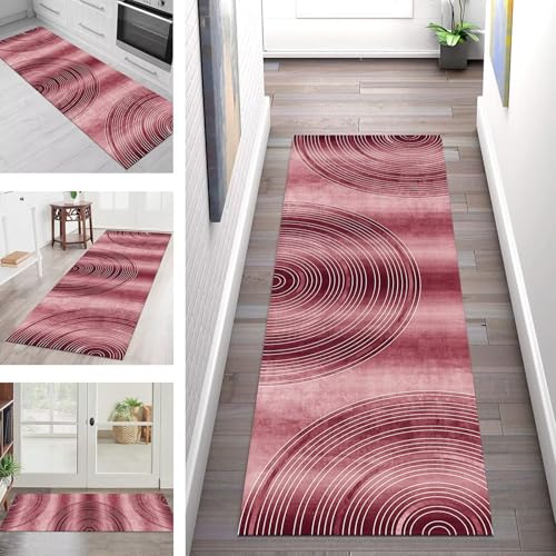 SGLGSTORE Teppich Läufer Flur Küche rutschfest Waschbar Schmutzfangmatte Rot Rosa Weiß Teppichläufer Kücheläufer 110X450CM Teppichmatte Meterware Wohnzimmer Schlafzimmer Schmutzfangteppich SGLGSTORE Teppich Läufer Flur Küche rutschfest Waschbar Schmutzfangmatte Rot Rosa Weiß Teppichläufer Kücheläufer 110X450CM Teppichmatte Meterware Wohnzimmer Schlafzimmer Schmutzfangteppich von SGLGSTORE