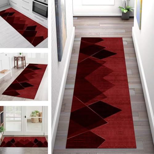 SGLGSTORE Teppich Läufer Flur Küche rutschfest Waschbar Schmutzfangmatte Rot Schwarz Teppichläufer Küchenläufer Teppichmatten 60X400CM Läufer Wohnzimmer Schlafzimmer Schmutzfangteppich von SGLGSTORE